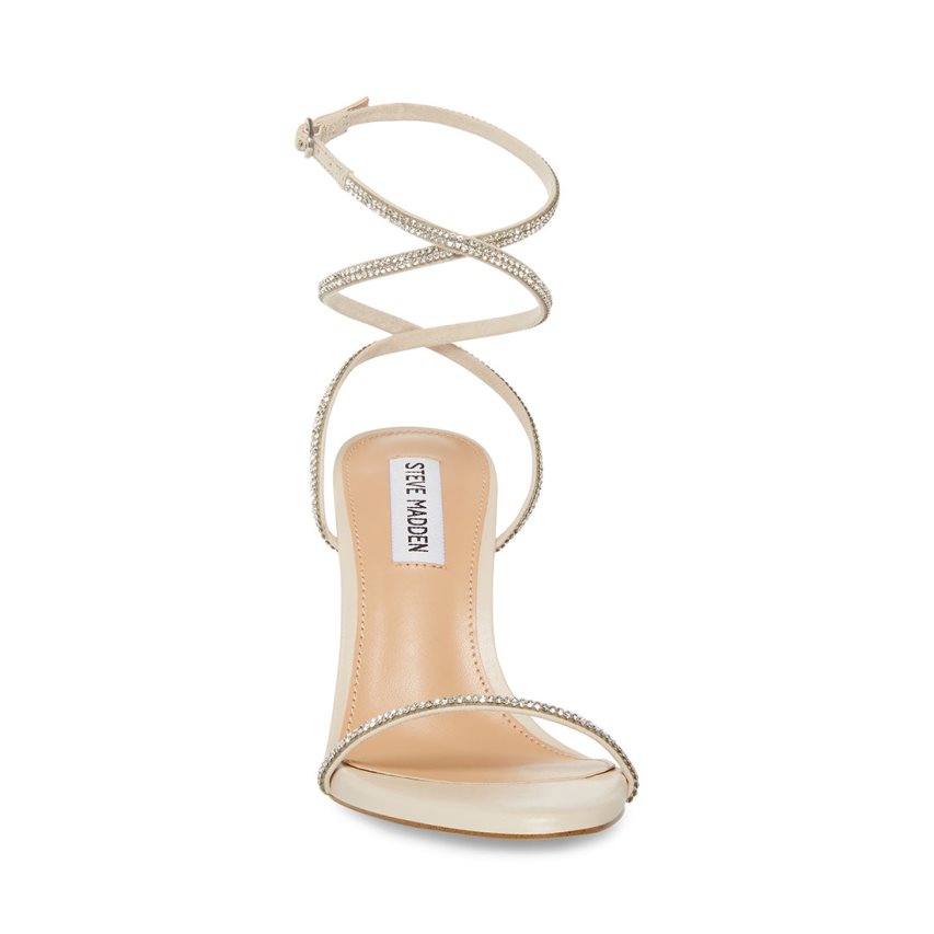 σανδαλια με τακουνι γυναικεια Steve Madden Aubrey κρέμα ασημι | GR-695OBZX