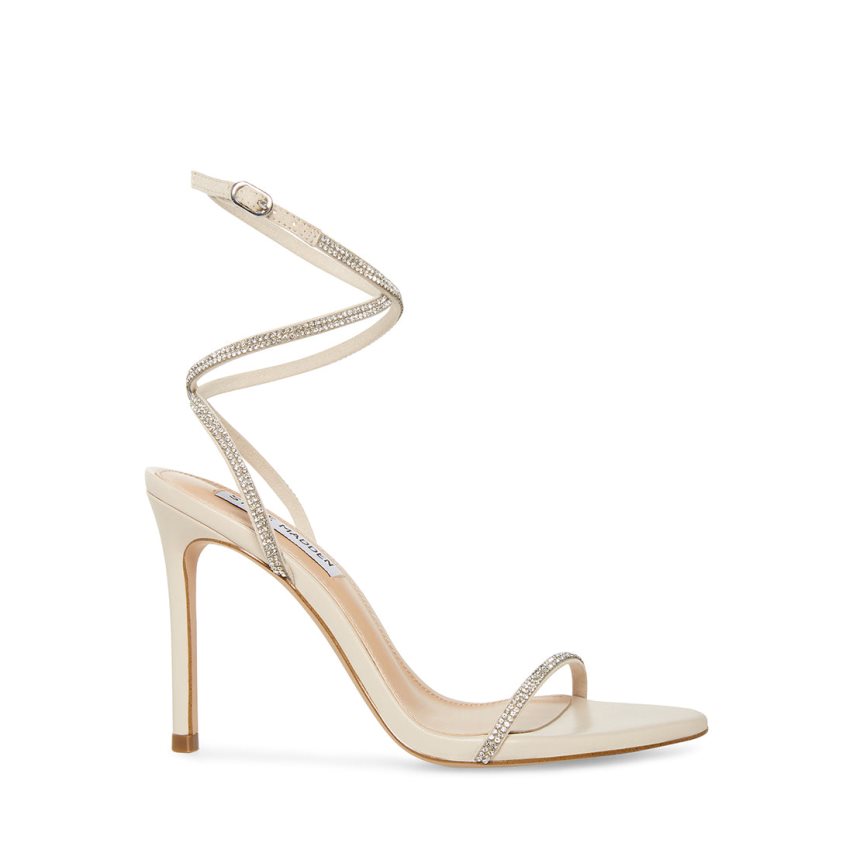 σανδαλια με τακουνι γυναικεια Steve Madden Aubrey κρέμα ασημι | GR-695OBZX