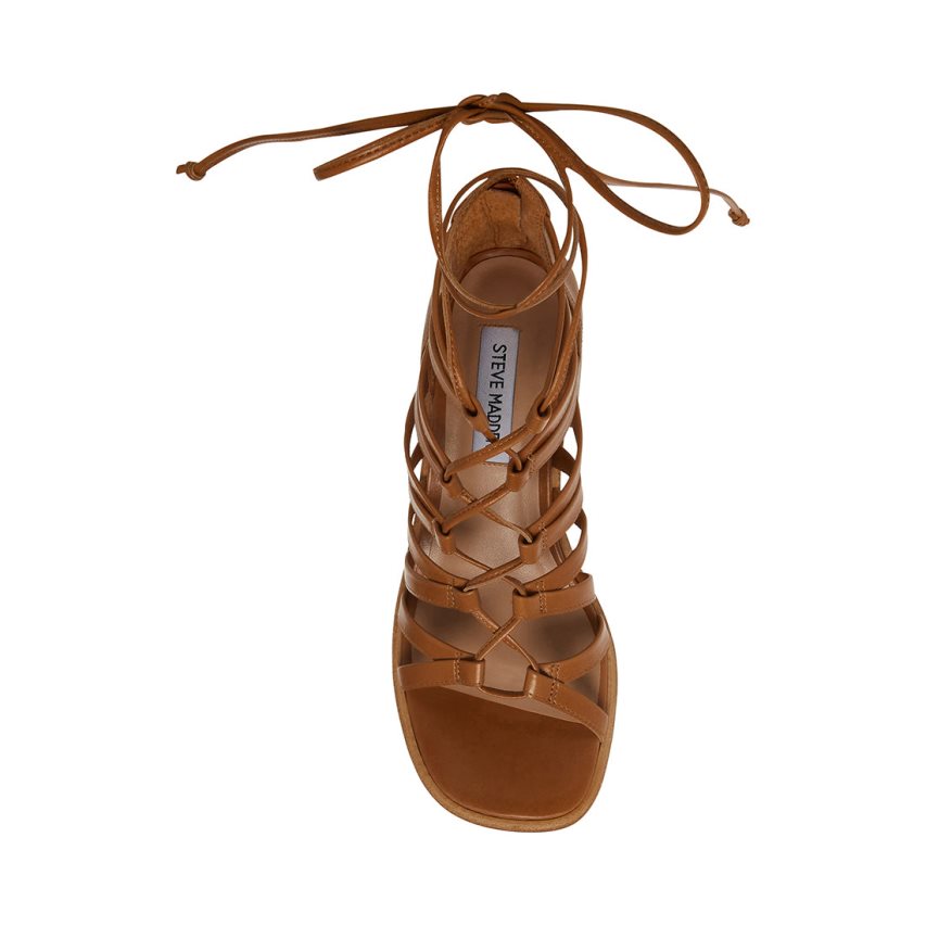 σανδαλια με τακουνι γυναικεια Steve Madden Cherri30 δερματινα καφε | GR-715OWGQ