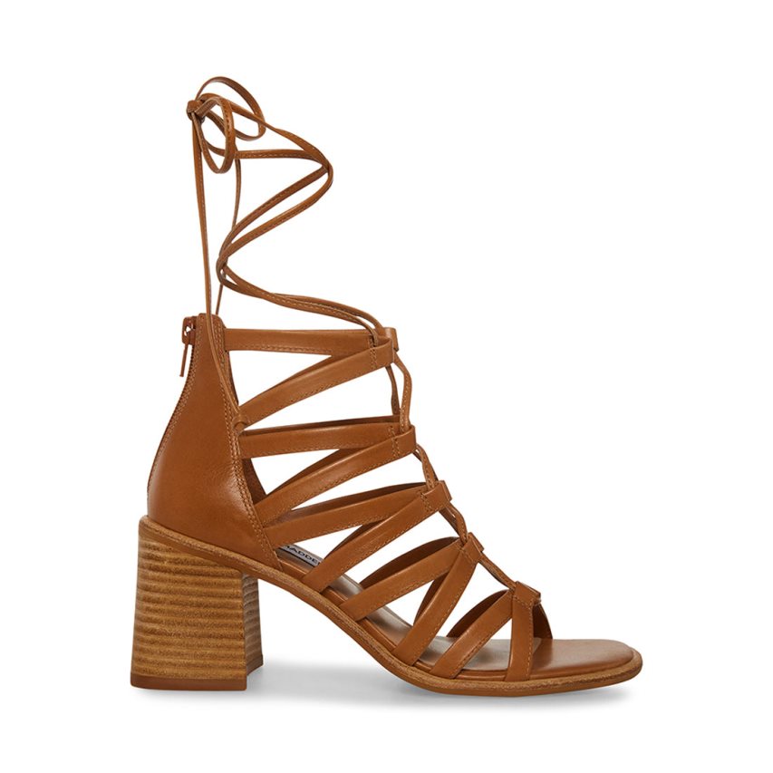 σανδαλια με τακουνι γυναικεια Steve Madden Cherri30 δερματινα καφε | GR-715OWGQ
