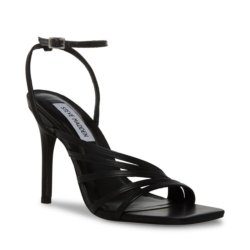 σανδαλια με τακουνι γυναικεια Steve Madden Kamila δερματινα μαυρα | GR-7231JBW
