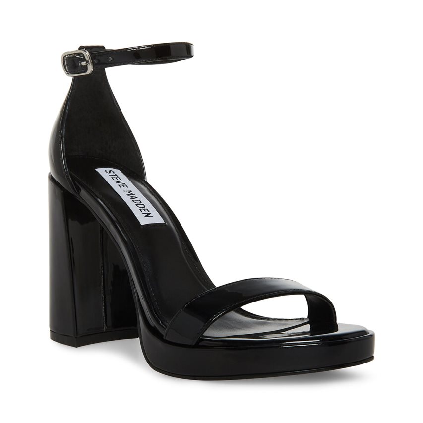 σανδαλια με τακουνι γυναικεια Steve Madden Susan λουστρινι μαυρα | GR-738ODWP