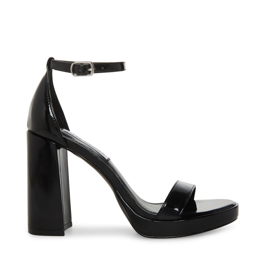 σανδαλια με τακουνι γυναικεια Steve Madden Susan λουστρινι μαυρα | GR-738ODWP