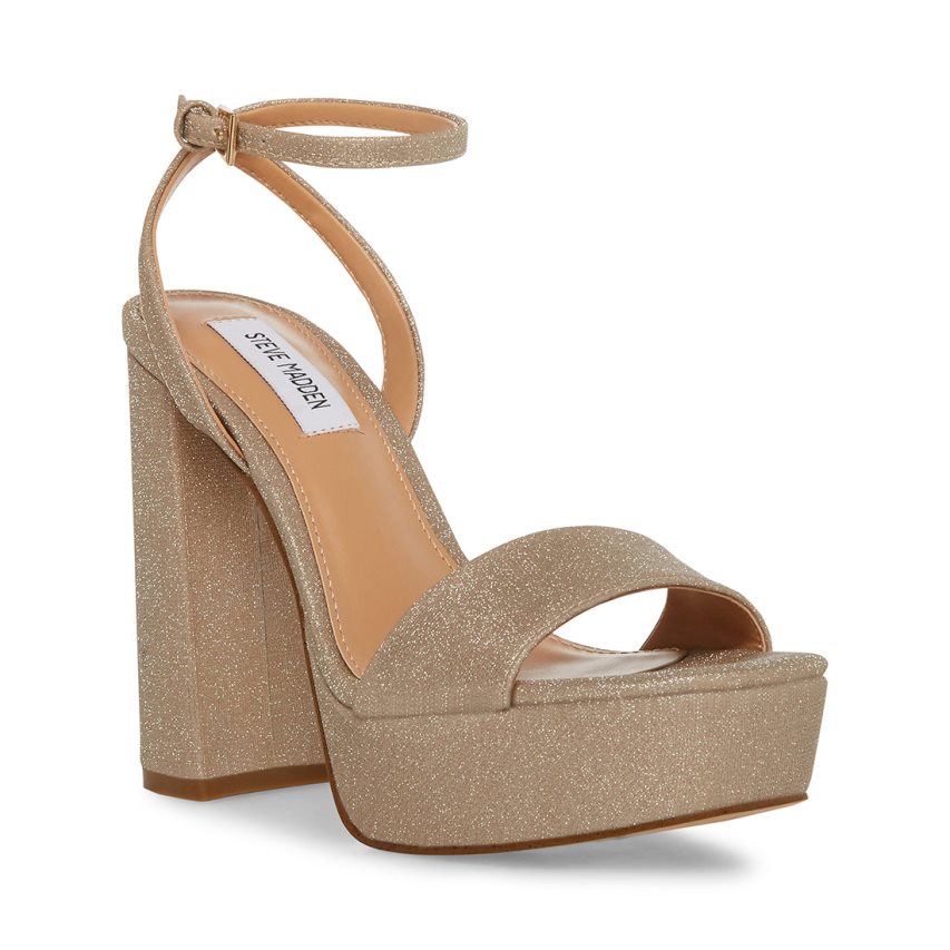 σανδαλια με τακουνι γυναικεια Steve Madden Lessa Glitter χρυσο χρωμα | GR-7452FCN