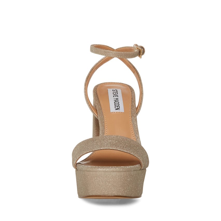 σανδαλια με τακουνι γυναικεια Steve Madden Lessa Glitter χρυσο χρωμα | GR-7452FCN