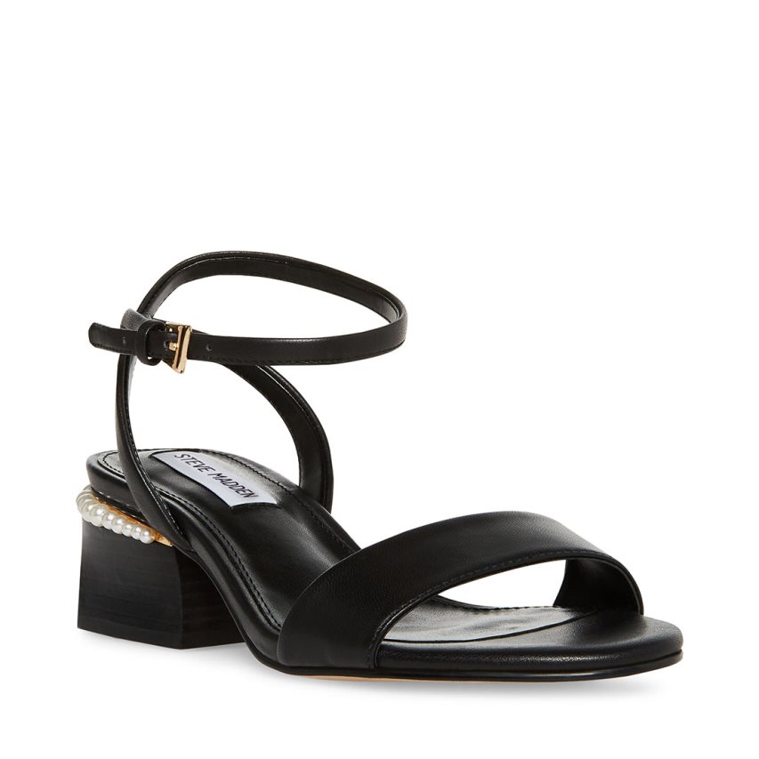 σανδαλια με τακουνι γυναικεια Steve Madden Nora δερματινα μαυρα | GR-7568UPE