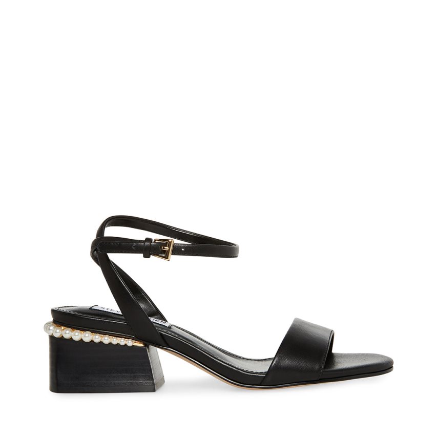 σανδαλια με τακουνι γυναικεια Steve Madden Nora δερματινα μαυρα | GR-7568UPE