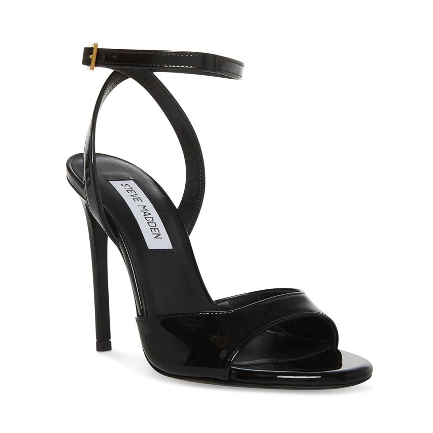 σανδαλια με τακουνι γυναικεια Steve Madden Naryssa λουστρινι μαυρα | GR-7618GRO