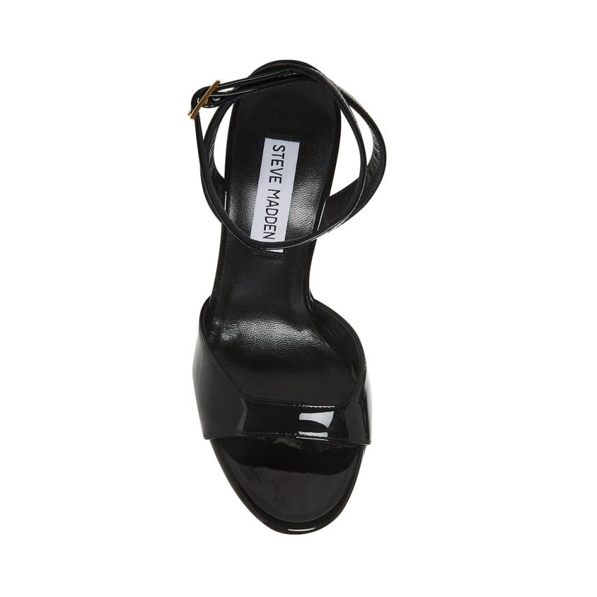 σανδαλια με τακουνι γυναικεια Steve Madden Naryssa λουστρινι μαυρα | GR-7618GRO