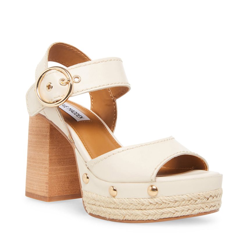 σανδαλια με τακουνι γυναικεια Steve Madden Kamille δερματινα ασπρα | GR-781OCNB