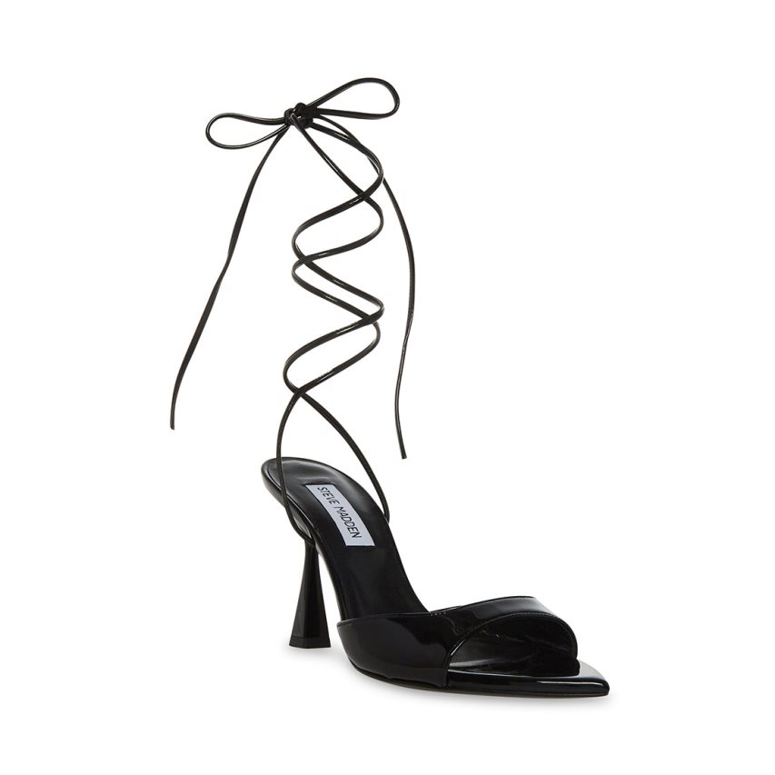 σανδαλια με τακουνι γυναικεια Steve Madden Melina λουστρινι μαυρα | GR-7915PUD