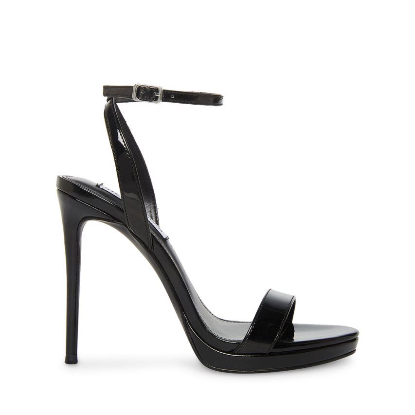 σανδαλια με τακουνι γυναικεια Steve Madden Wafer λουστρινι μαυρα | GR-7O16LAO