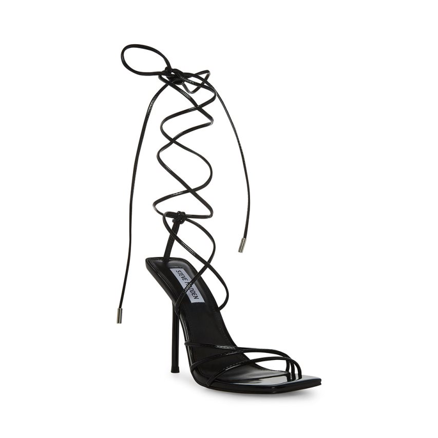 σανδαλια με τακουνι γυναικεια Steve Madden Evita λουστρινι μαυρα | GR-8159FPL