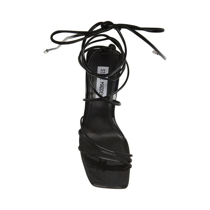 σανδαλια με τακουνι γυναικεια Steve Madden Evita λουστρινι μαυρα | GR-8159FPL