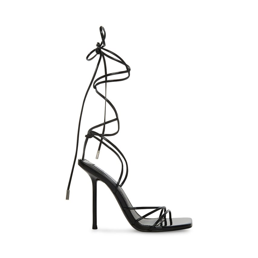 σανδαλια με τακουνι γυναικεια Steve Madden Evita λουστρινι μαυρα | GR-8159FPL