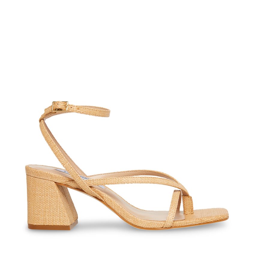 σανδαλια με τακουνι γυναικεια Steve Madden Alaina Raffia Μπεζ | GR-8194RCU