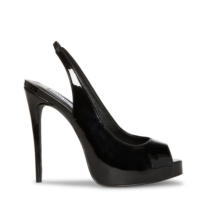 σανδαλια με τακουνι γυναικεια Steve Madden Reeva λουστρινι μαυρα | GR-8243HPC