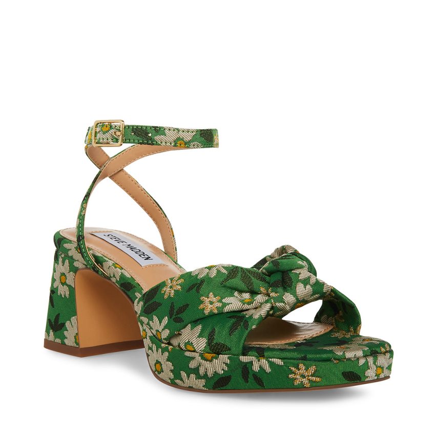 σανδαλια με τακουνι γυναικεια Steve Madden Bettina Floral πρασινο | GR-82O7TYA