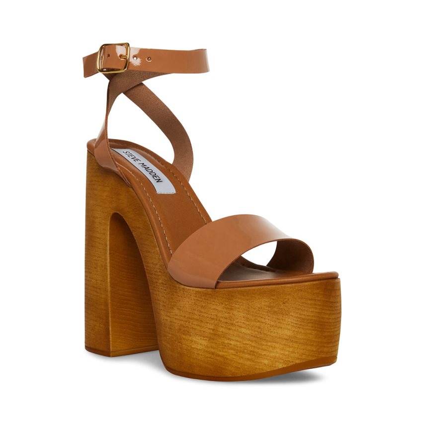 σανδαλια με τακουνι γυναικεια Steve Madden Alessia λουστρινι καφε | GR-8364FEJ