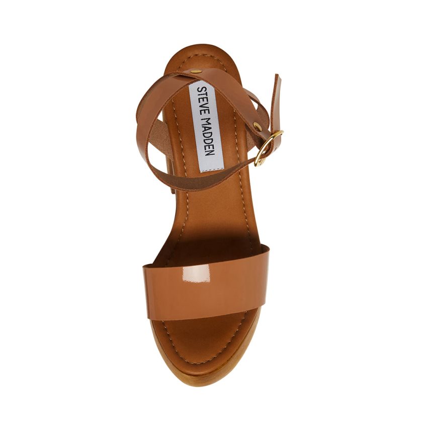 σανδαλια με τακουνι γυναικεια Steve Madden Alessia λουστρινι καφε | GR-8364FEJ