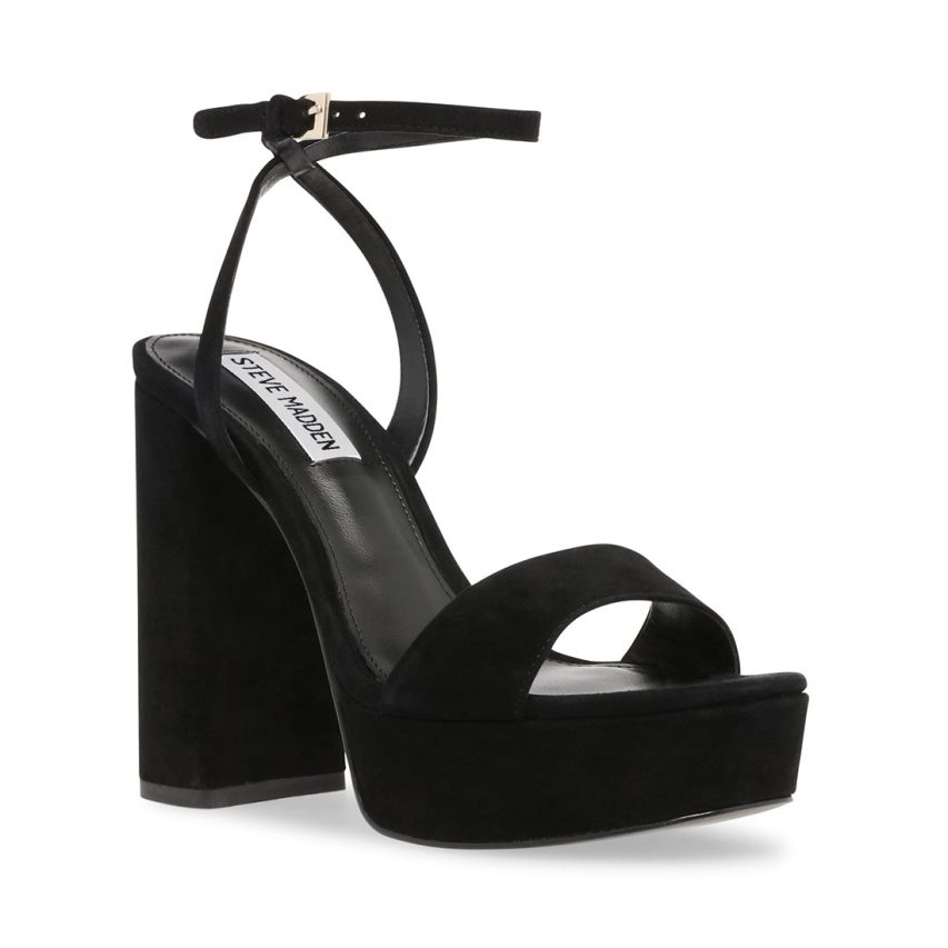 σανδαλια με τακουνι γυναικεια Steve Madden Lessa σουετ μαυρα | GR-8563JXY