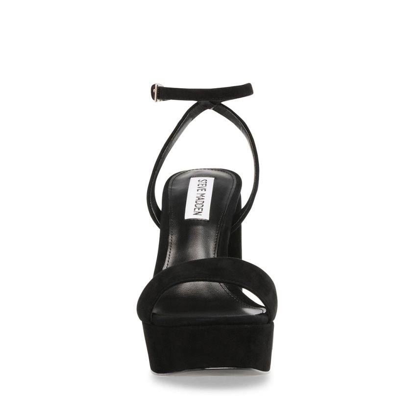 σανδαλια με τακουνι γυναικεια Steve Madden Lessa σουετ μαυρα | GR-8563JXY