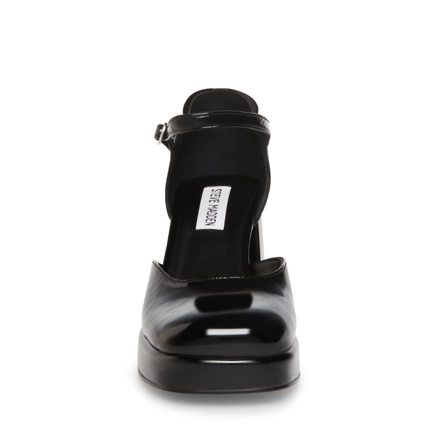 σανδαλια με τακουνι γυναικεια Steve Madden Mimi λουστρινι μαυρα | GR-85O6CQF