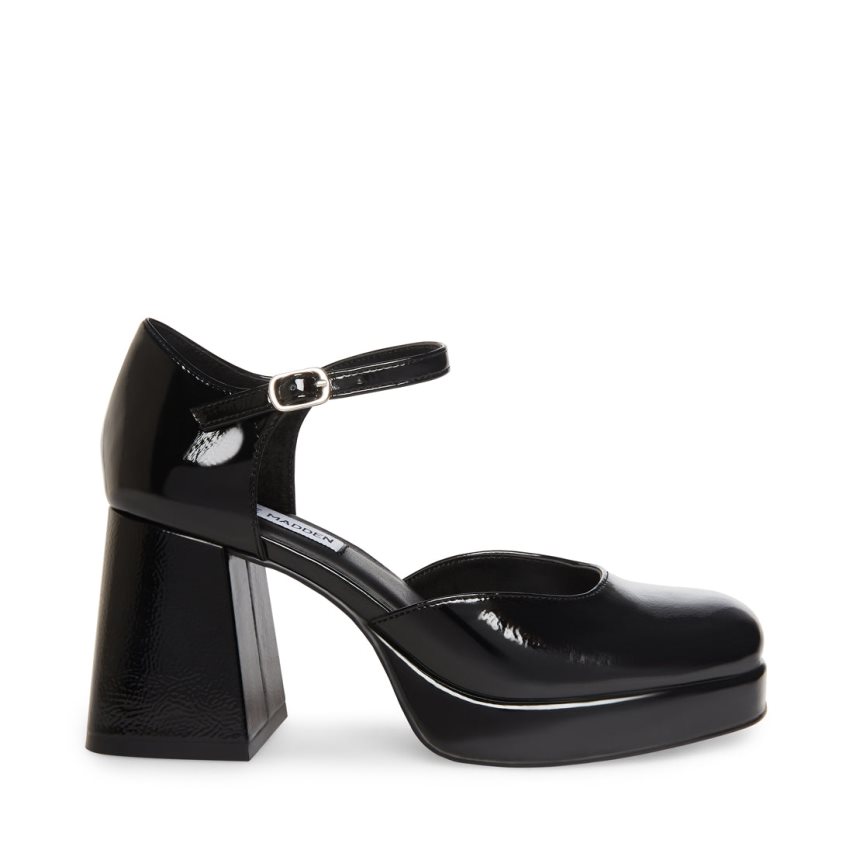 σανδαλια με τακουνι γυναικεια Steve Madden Mimi λουστρινι μαυρα | GR-85O6CQF