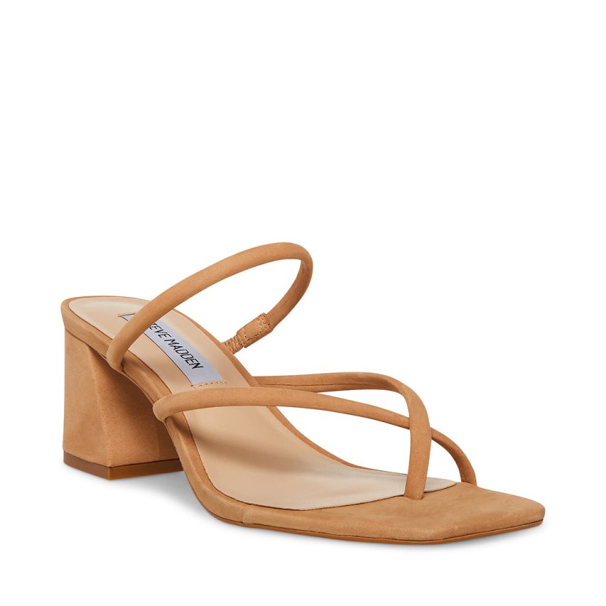 σανδαλια με τακουνι γυναικεια Steve Madden Effie Nubuck καφε | GR-863OYHK