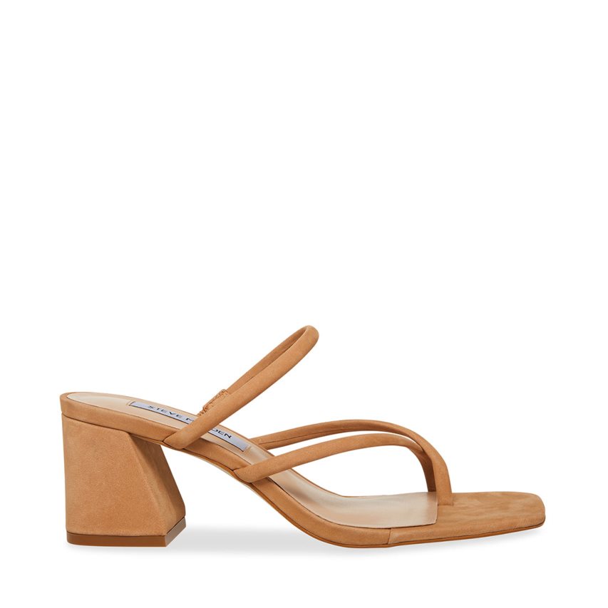 σανδαλια με τακουνι γυναικεια Steve Madden Effie Nubuck καφε | GR-863OYHK