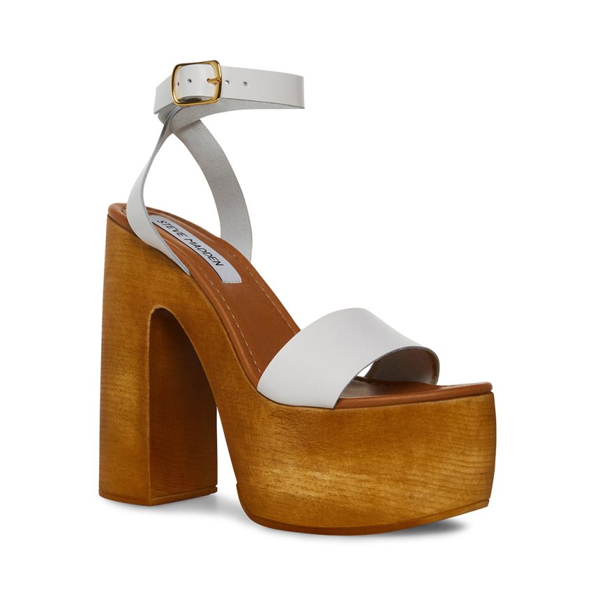 σανδαλια με τακουνι γυναικεια Steve Madden Alessia δερματινα καφε ασπρα | GR-921OTYH