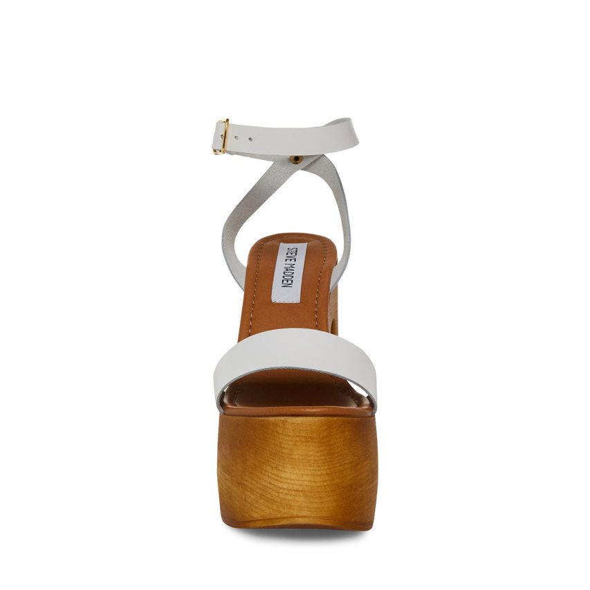 σανδαλια με τακουνι γυναικεια Steve Madden Alessia δερματινα καφε ασπρα | GR-921OTYH
