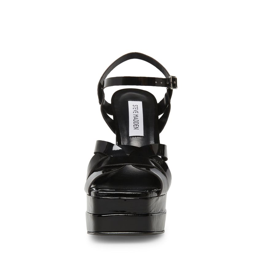 σανδαλια με τακουνι γυναικεια Steve Madden Flirt λουστρινι μαυρα | GR-93O2RGO