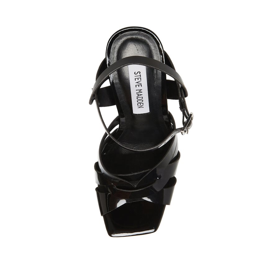 σανδαλια με τακουνι γυναικεια Steve Madden Flirt λουστρινι μαυρα | GR-93O2RGO