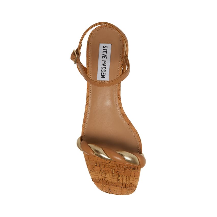 σανδαλια με τακουνι γυναικεια Steve Madden Magnetic Natural καφε | GR-9861YEP