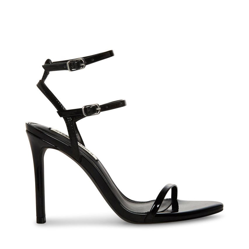 σανδαλια με τακουνι γυναικεια Steve Madden Theresa λουστρινι μαυρα | GR-O318JUY