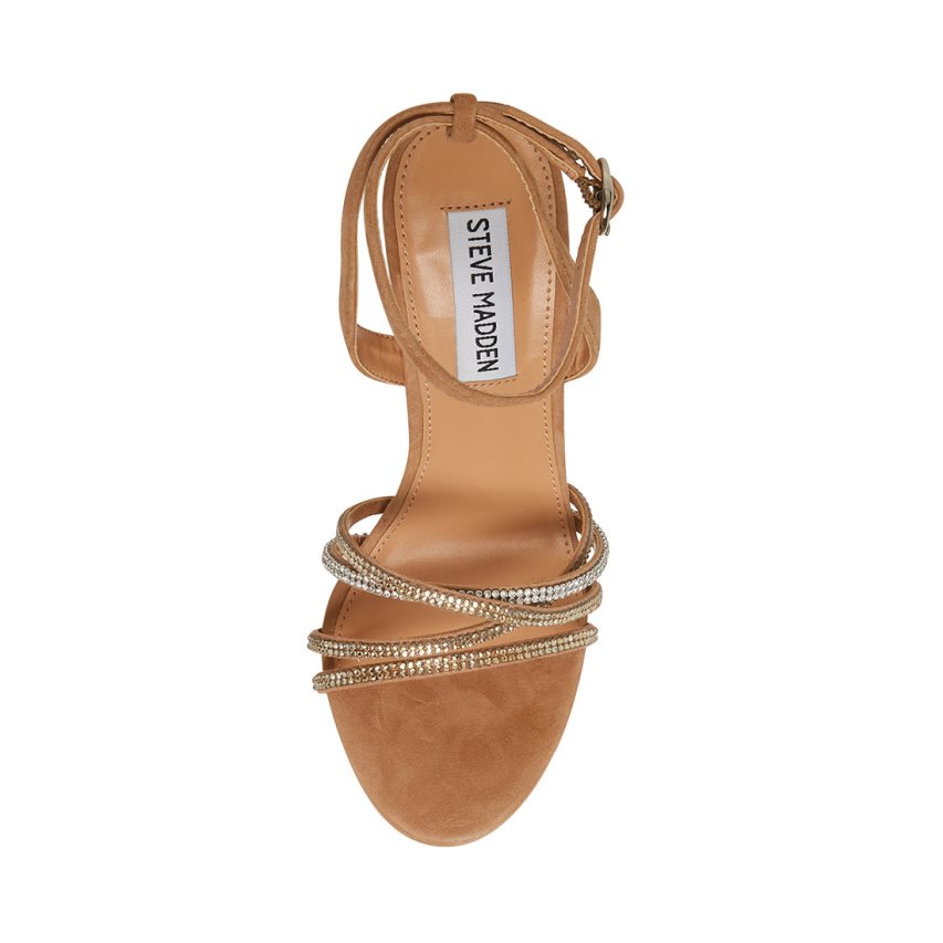 σανδαλια με τακουνι γυναικεια Steve Madden Lara Natural καφε | GR-O816JYK