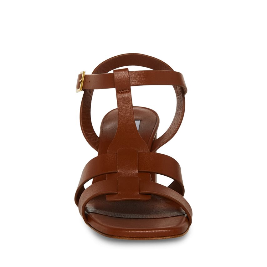 σανδαλια με τακουνι γυναικεια Steve Madden Waverly δερματινα σκούρο καφε | GR-O897VFG