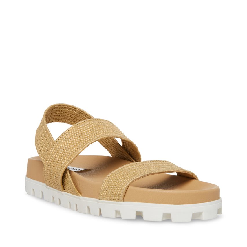 φλατ πεδιλα γυναικεια Steve Madden Landmark Raffia καφε | GR-O718OPB