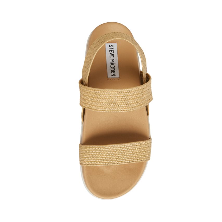 φλατ πεδιλα γυναικεια Steve Madden Landmark Raffia καφε | GR-O718OPB