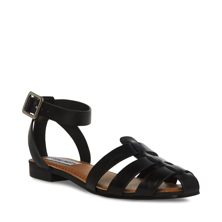 φλατ πεδιλα γυναικεια Steve Madden Media δερματινα μαυρα | GR-7354FHD