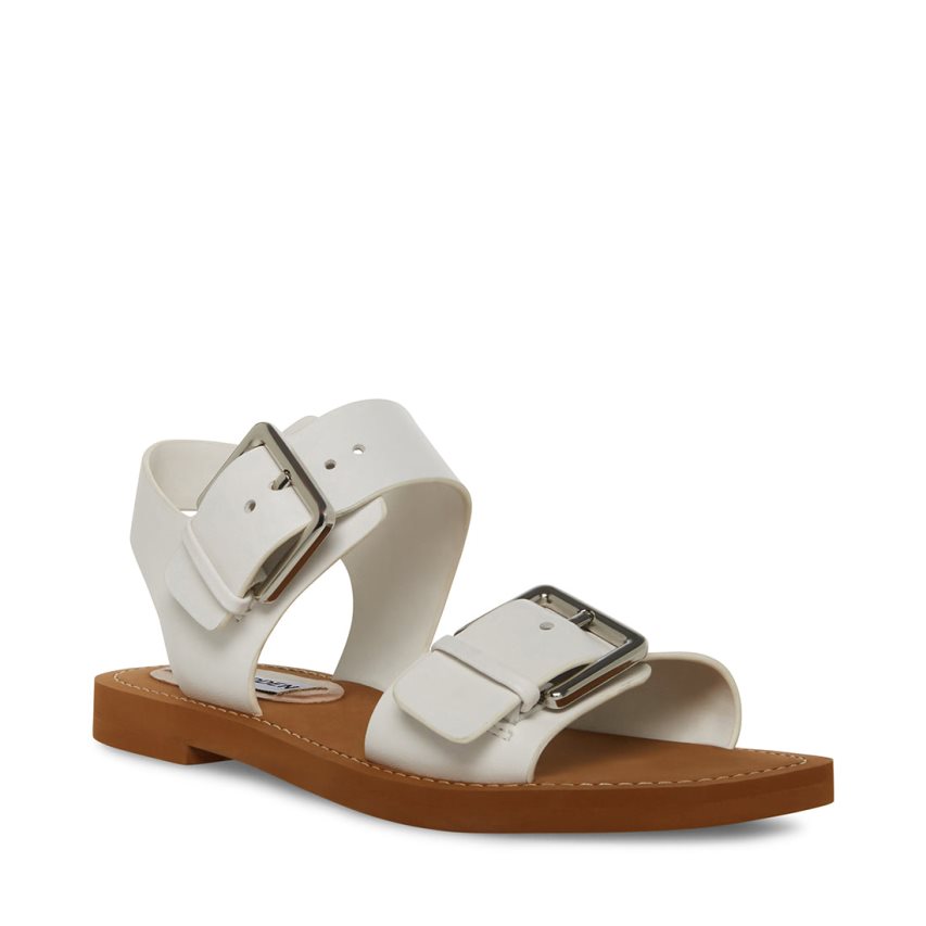 φλατ πεδιλα γυναικεια Steve Madden Santo δερματινα ασπρα | GR-3765JPT