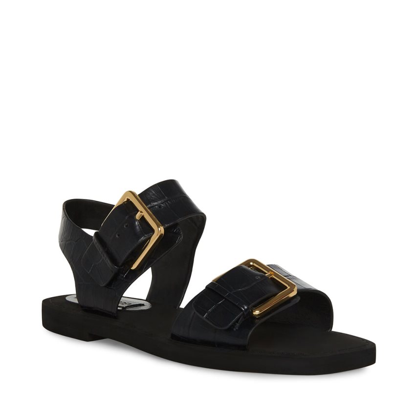 φλατ πεδιλα γυναικεια Steve Madden Santo Crocodile μαυρα | GR-5728SRW