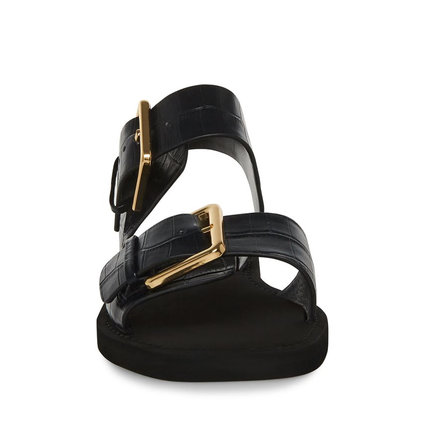 φλατ πεδιλα γυναικεια Steve Madden Santo Crocodile μαυρα | GR-5728SRW