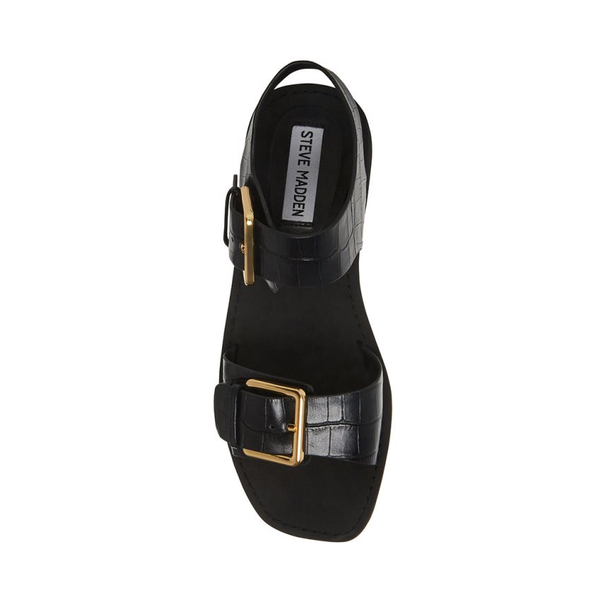 φλατ πεδιλα γυναικεια Steve Madden Santo Crocodile μαυρα | GR-5728SRW
