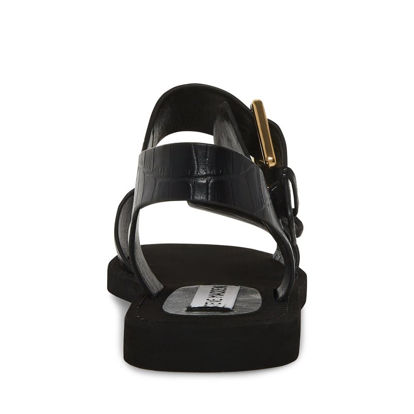φλατ πεδιλα γυναικεια Steve Madden Santo Crocodile μαυρα | GR-5728SRW