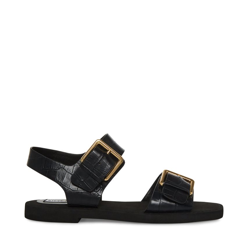φλατ πεδιλα γυναικεια Steve Madden Santo Crocodile μαυρα | GR-5728SRW