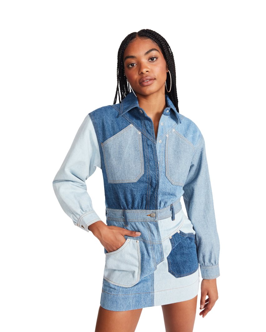 φορεμα γυναικεια Steve Madden Ryleigh Denim Fabric μπλε | GR-9513EHB