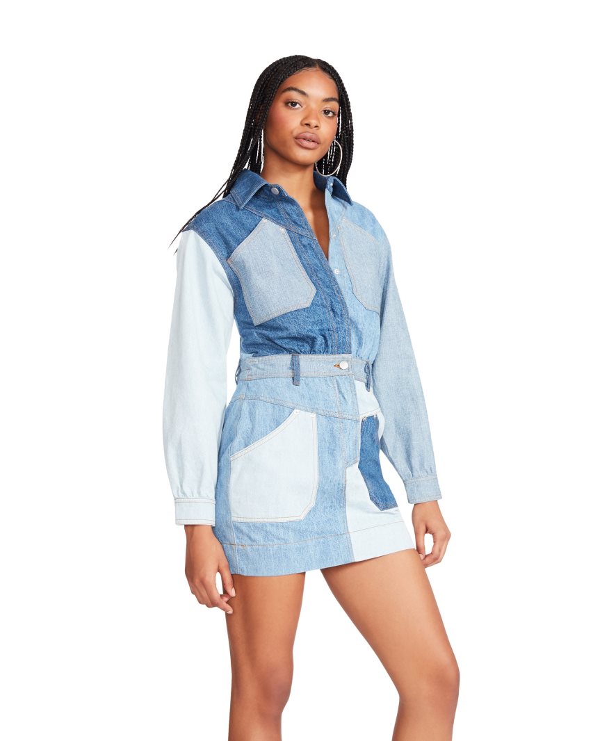 φορεμα γυναικεια Steve Madden Ryleigh Denim Fabric μπλε | GR-9513EHB