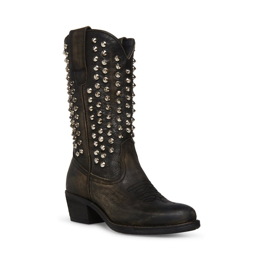 ψηλεσ μποτεσ γυναικεια Steve Madden Hayward-s Distressed μαυρα | GR-732OVXR